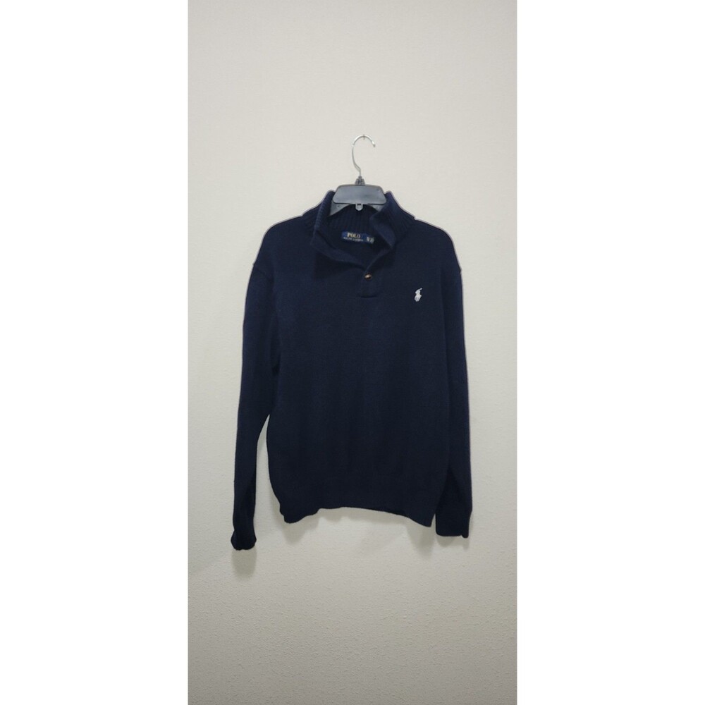 Ralph Lauren Polo Sweater Mens XL Shale Blue Mock Neck Long Sleeve Preppy Button